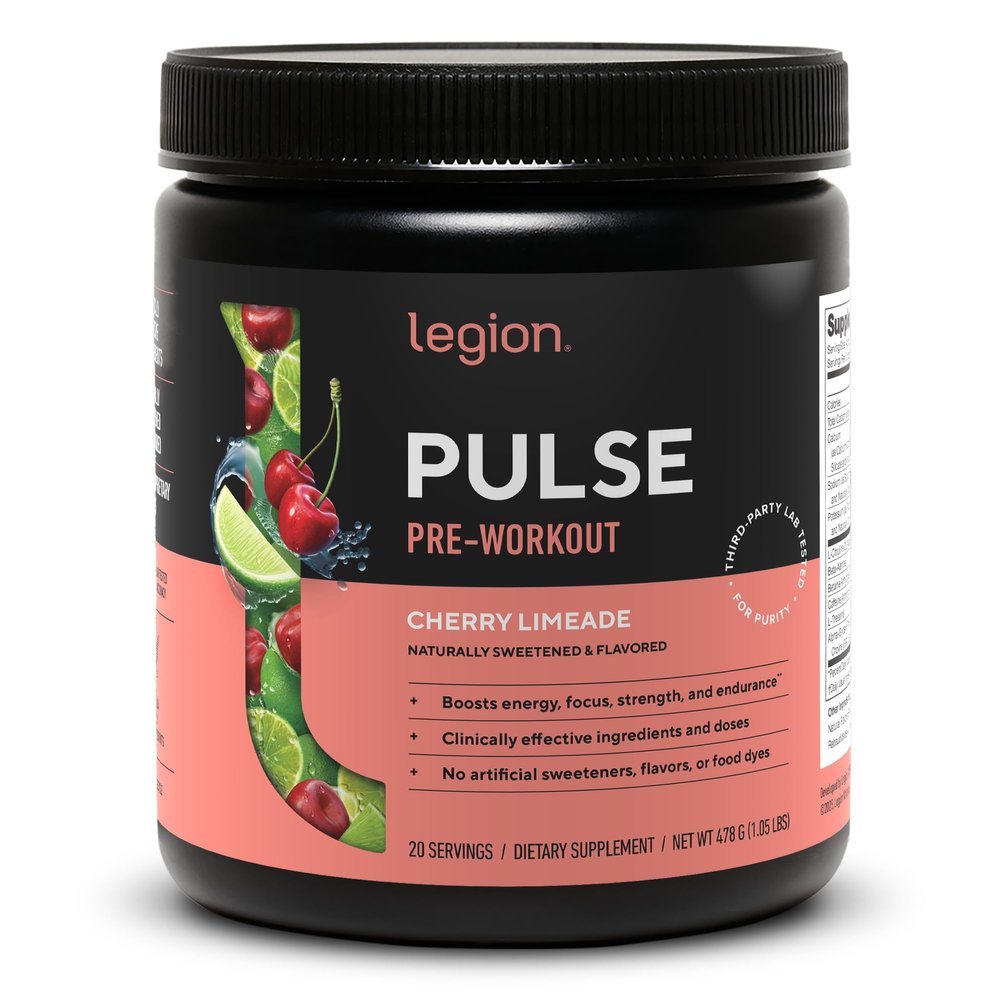 LEGION- All Natural Nitric Oxide Preworkout Drink to Boost Energy, Creatine Free, Naturally Sweetened, Beta Alanine, Citrulline, Alpha GPC (Cherry Limeade)