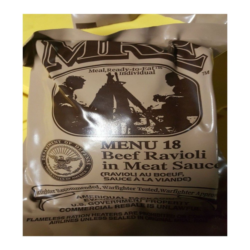 Andrews Corner MRE Meals Survival Food 2019 US MILITARY MEALS READY TO EAT Meal Prepper Food (Beef Ravioli in Meat Sauce - Meal 18)