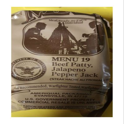 Andrews Corner MRE Meals Survival Food 2019 US MILITARY MEALS READY TO EAT Meal Prepper Food (Beef Patty Jalapeno Pepper Jack - Meal 19)