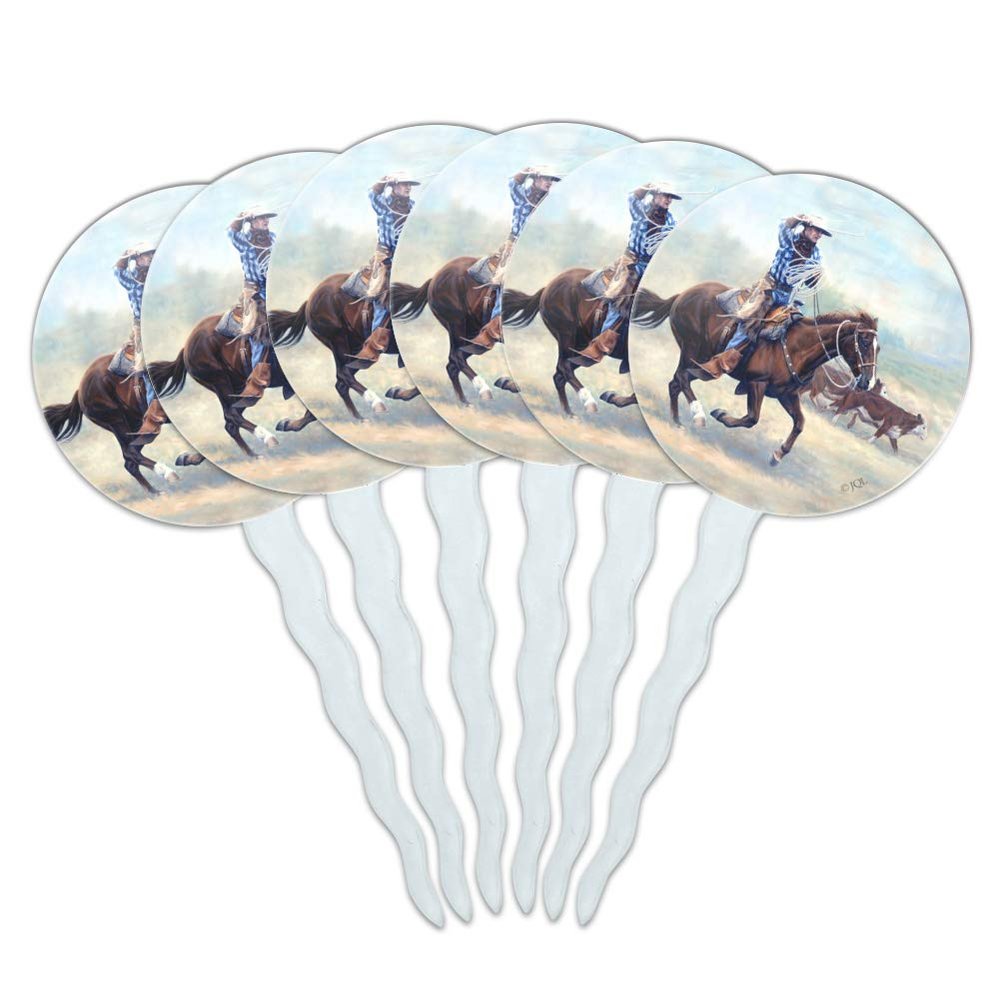 Cattle Drive Western Cowboy In the Loop Cupcake Picks Toppers Decoration Set of 6