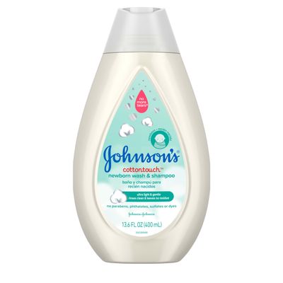 Johnson's CottonTouch Newborn Baby Body Wash & Shampoo, Gentle & Tear-Free, Made with Real Cotton, Gently Washes Away Dirt & Germs, Sulfate- & Paraben-Free for Sensitive Skin, 13.6 fl. oz
