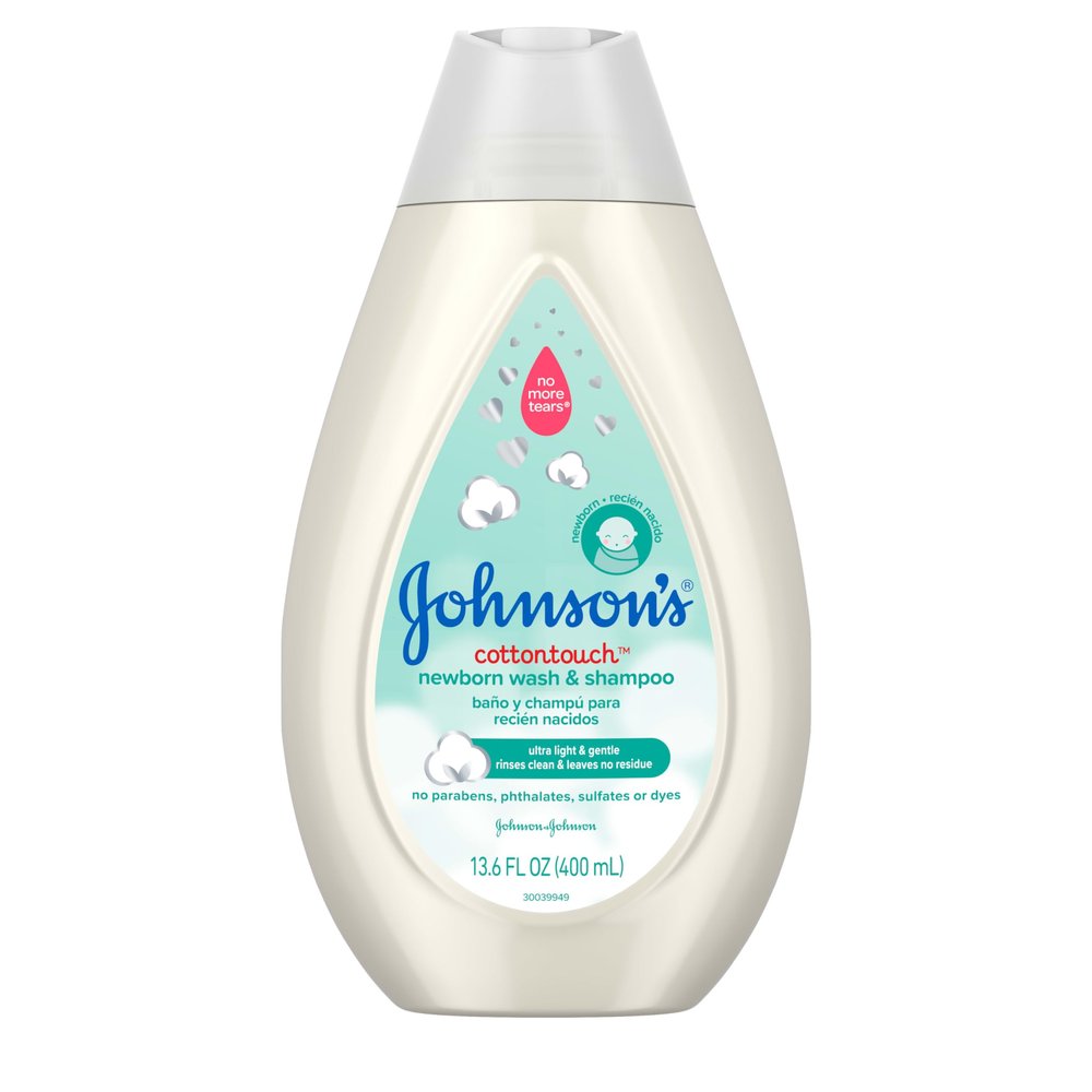Johnson's CottonTouch Newborn Baby Body Wash & Shampoo, Gentle & Tear-Free, Made with Real Cotton, Gently Washes Away Dirt & Germs, Sulfate- & Paraben-Free for Sensitive Skin, 13.6 fl. oz