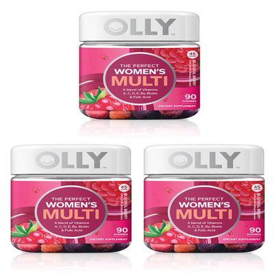 Olly Perfect Women's Multivitamin Gummy Supplement, with Biotin & Folic Acid, Blissful Berry, 90 count (45 Day Supply), 3 Pack