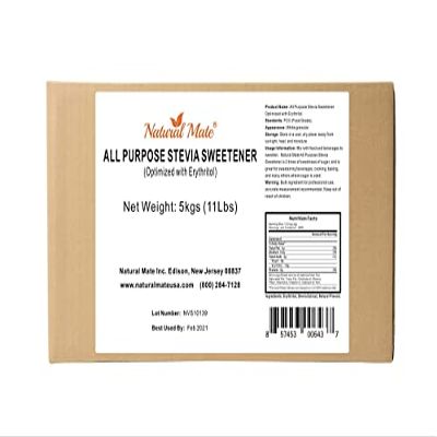 Natural Mate Bulk Sweetener - Organic Stevia Granular Powder Blended with Erythritol - 2:1 Sugar Replacement for Keto, Paleo, Low GI  (5KG/11Lb, Pack of 1)