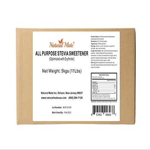 Natural Mate Bulk Sweetener - Organic Stevia Granular Powder Blended with Erythritol - 2:1 Sugar Replacement for Keto, Paleo, Low GI  (5KG/11Lb, Pack of 1)