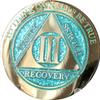 3 Year Elegant Glitter Aqua Turquoise Gold Silver Bi-Plated AA Medallion Chip III view 1
