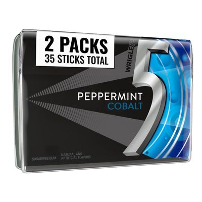 5 GUM Peppermint Cobalt Summer Travel Sugar Free Chewing Gum Refreshing Invigorating Minty Flavor Five Gum, 35 Stick Pack