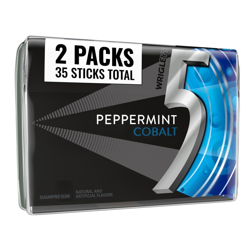 5 GUM Peppermint Cobalt Summer Travel Sugar Free Chewing Gum Refreshing Invigorating Minty Flavor Five Gum, 35 Stick Pack