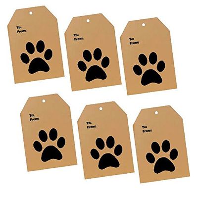 Dog Animal Paw Print Cake & Cupcake Party Supplies Decoration Toppers (32pk Kraft Brown Paw Print Gift Tags)