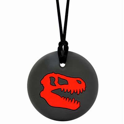 Munchables Dinosaur Skull Sensory Chew Necklace Chewy Fidget Toy for Adults, Boys and Girls (Red)