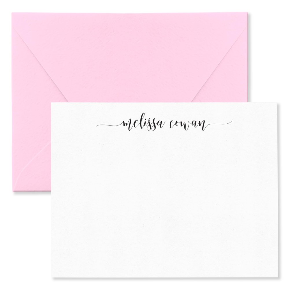 Fairmont & Grove Personalized Stationary Note Cards and Envelopes for Women with Name in Lowercase Script, Choose Ink & Envelope Colors and Set Size, Custom Set of Flat A2 Notecards (Font Style #8)