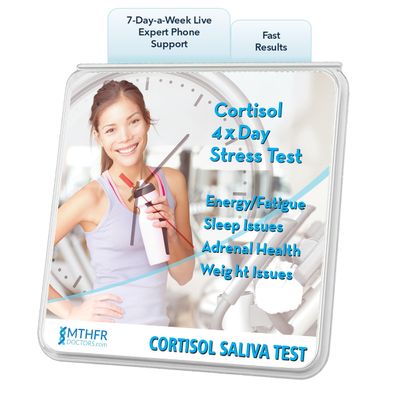 Cortisol Stress Test 4 X Day - Comes with Results Interpretation and Live Support by Phone 7 Days A Week - Fast Results - at Home Saliva Collection Kit. Fast Results.