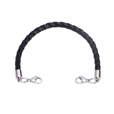 LinnaLove Stainless Steel Interchangeable Chain for Medical Alert id Bracelets for Women and Men (Leather-Black-6 in)
