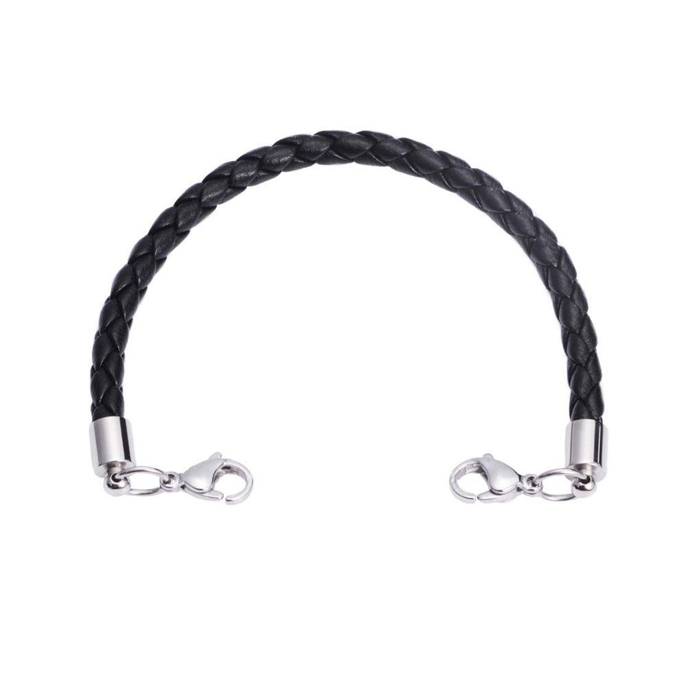 LinnaLove Stainless Steel Interchangeable Chain for Medical Alert id Bracelets for Women and Men (Leather-Black-6 in)