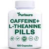 Purisure Caffeine Theanine Capsules, Caffeine Pills 100mg L Theanine for Pre Workout, Energy, and Clarity, Energy Pills for Fatigue, Nootropic Supplement, 120 Day Supply view 1