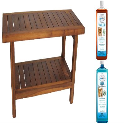 AquaTeak The Original 36" Spa Teak Shower Bench - Shower Stool with Storage Shelf for Bathroom - Durable Water Resistant Shower Chair - Shaving Foot Rest - Comes with Teak Oil & Cleaner CareKit