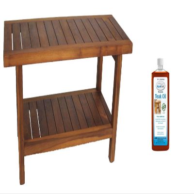 AquaTeak The Original 36" Spa Teak Shower Bench - Shower Stool with Storage Shelf & Premium Teak Oil - Durable Water Resistant Shower Chair - Shaving Foot Rest - Indoor & Outdoor Use