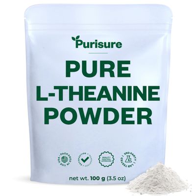 Purisure L-Theanine Powder, 100 g, Pure L Theanine Powder That Promotes Relaxation and Focus, Supplement for Cognitive Function, No Fillers, Non-GMO, 1000 Servings