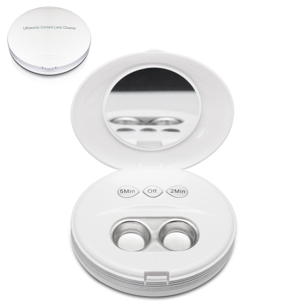 AMTAST Ultrasonic Contact Lens Cleaner Rechargeable Eye Contact Cleaner with Vanity Mirror Compact Contact Lens Cleaner with Two Cleaning Modes Fits Hard, Soft, Multicolor Contact Lens