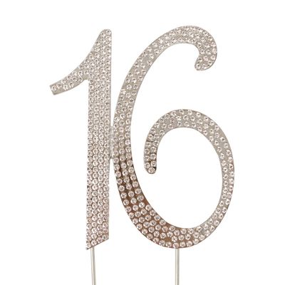 Honbay 16 Cake Topper Premium Sparkly Crystal Rhinestones Cake Topper Cake Decoration for Sweet 16th Birthday Party (16 Silver)