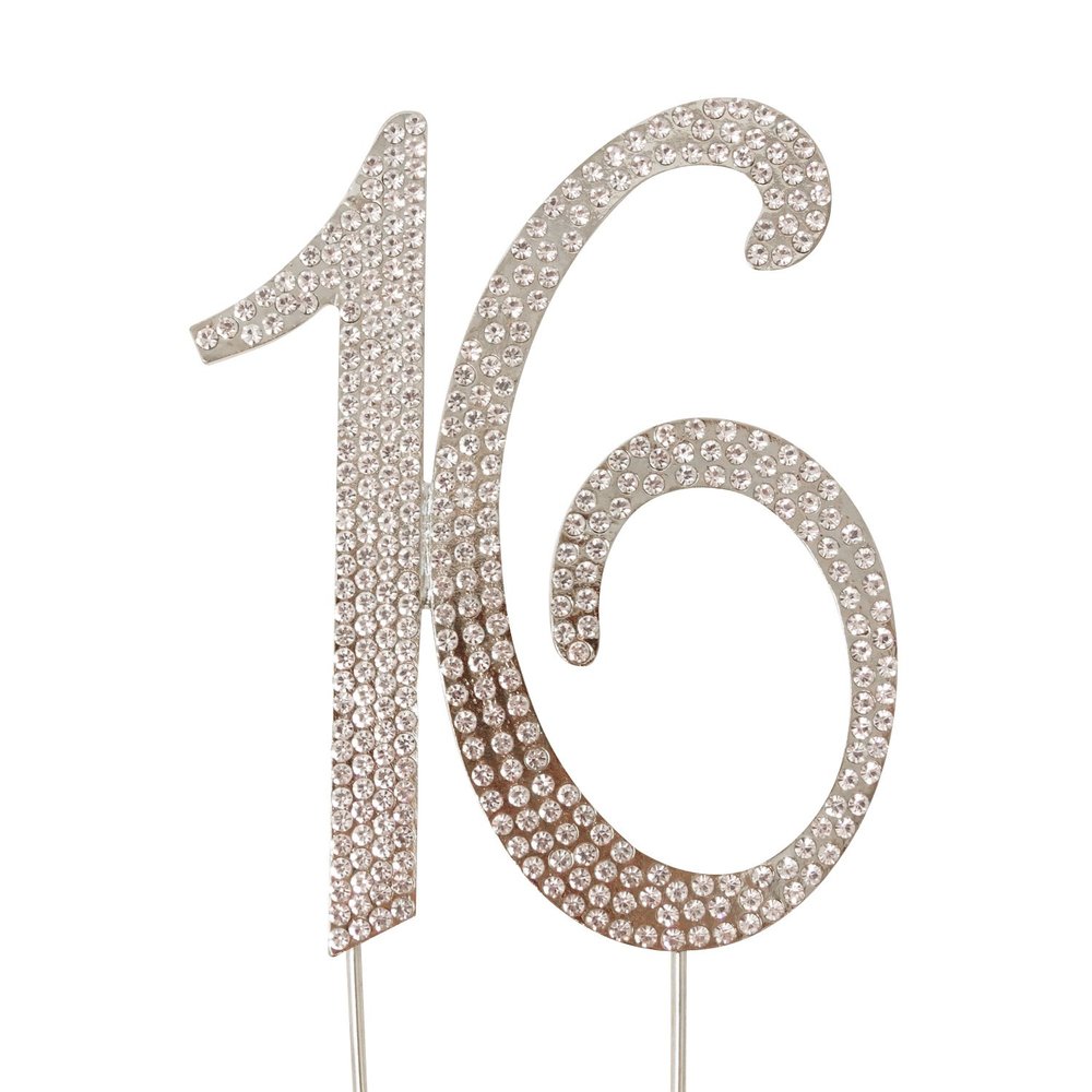 Honbay 16 Cake Topper Premium Sparkly Crystal Rhinestones Cake Topper Cake Decoration for Sweet 16th Birthday Party (16 Silver)