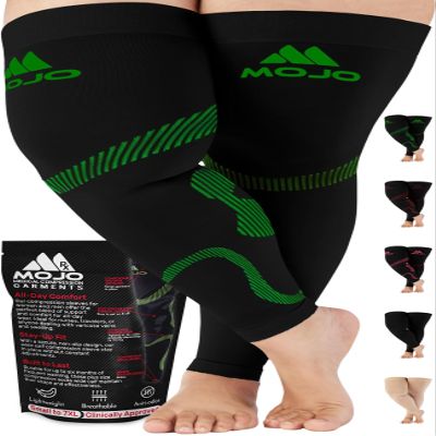 Mojo - Compression Socks Footless for Women and Men 20-30mmHg - Extra Wide Compression Full Leg Sleeve for Varicose Veins Circulation, Lymphedema, DVT - Black/Green, 3X-Large - A609
