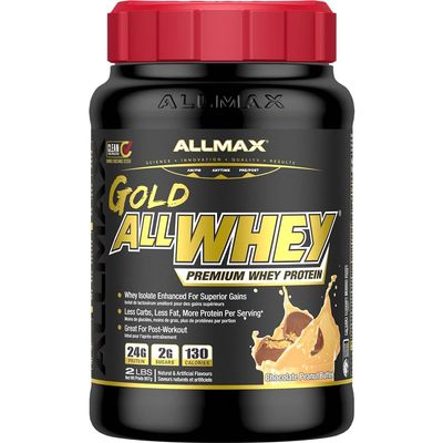ALLMAX Gold ALLWHEY, Peanut Butter - 2 lb - 24 Grams of Protein Per Scoop - Gluten Free, Low Carb & Low Sugar - Approx. 30 Servings
