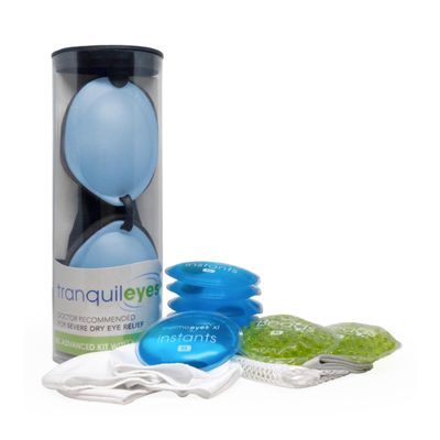 Eye Eco Tranquileyes XL Advanced Warm Compress  Dark Eye Mask for Dry, Irritated Eyes  Help Improve Sleep with Soft Comfort Eye Shade - Microwavable Beads and Self-Heating Instants - Blue