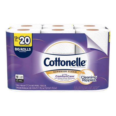 Cottonelle Ultra ComfortCare Toilet Paper, Soft Bath Tissue, 12 Count of 121 Sheets Per Roll