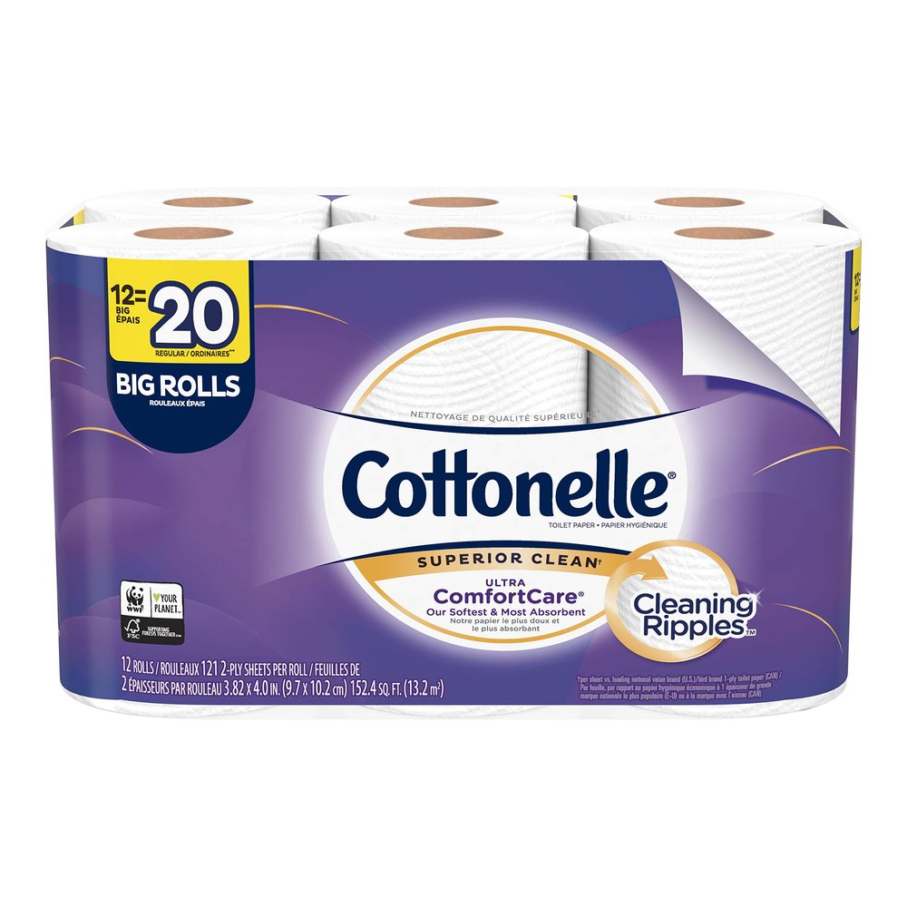 Cottonelle Ultra ComfortCare Toilet Paper, Soft Bath Tissue, 12 Count of 121 Sheets Per Roll