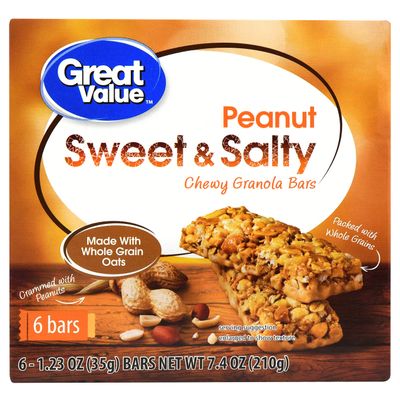 Great Value Chewy Granola Bars, Sweet & Salty Almond, 7.4 oz, 6 Count, pack of 2