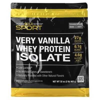 California Gold Nutrition Sport, Whey Protein Isolate with Organic Cane Sugar, with Sunflower Lecithin, Very Vanilla, 2 lb (907 g)