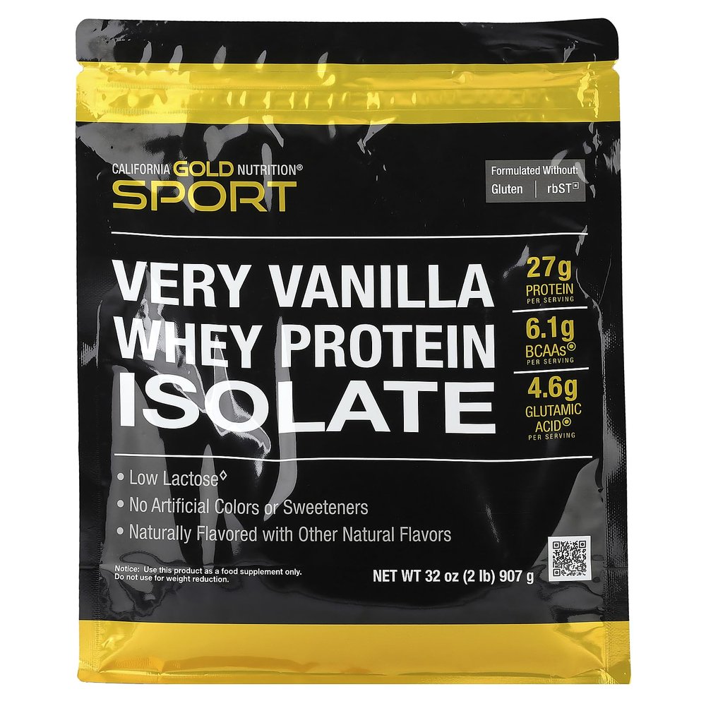 California Gold Nutrition Sport, Whey Protein Isolate with Organic Cane Sugar, with Sunflower Lecithin, Very Vanilla, 2 lb (907 g)