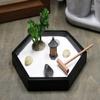 Nature's Mark Mini Zen Garden Kit for Desk with Rake, White Sand, Miniature Pagoda Figure, Black Hexagon Base, River Rocks, Miniature Succulent view 4