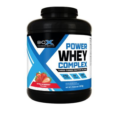 BioX Power Whey Complex | High Protein 100% Pure Whey Protein Powder | 27g Protein with Whey Concentrate, Whey Isolate, Hydrolyzed Whey | 52 Servings, 4LB (Strawberry)