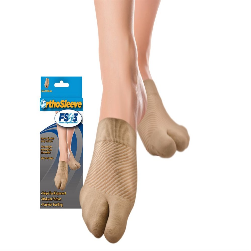 OrthoSleeve FS3 Forefoot Compression Sleeves Bunion Comforter and Split Toe Alignment Sleeve with Padded Toe Zone to Reduce Toe Friction and Reduce Forefoot Swelling