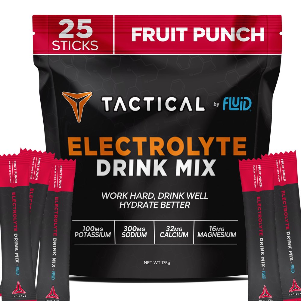 Fluid Tactical - 25 Count Electrolyte Powder | Fruit Punch | Travel Ready Drink Mix | Extreme Re-Hydration