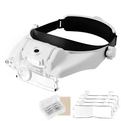 Headset Magnifying Glasses with Light for Jewelry & Close Work - Lighted Head Magnifier Glass Loupe Hands-Free for Eyelash, Watch Repair, Crafts, Reading, 6 Lenses (1.5X to13.0X)