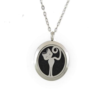 Aromatherapy Essential Oil Diffuser Stainless Steel 30MM Silver Magnetic Locket Pendant 2 Sizes Chain Necklace, Colored Refill Pads & Diffuser Bracelet in a Velvet Bag (fbastandingskinnycat)