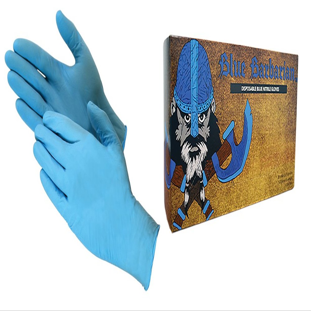 ShuBee Blue Barbarian Nitrile Gloves, L Heavy-Duty Industrial Disposable Gloves, Powder-Free, Latex-Free, Oil-Resistant for Plumbing, HVAC, Automotive & Service Work (100 Count)