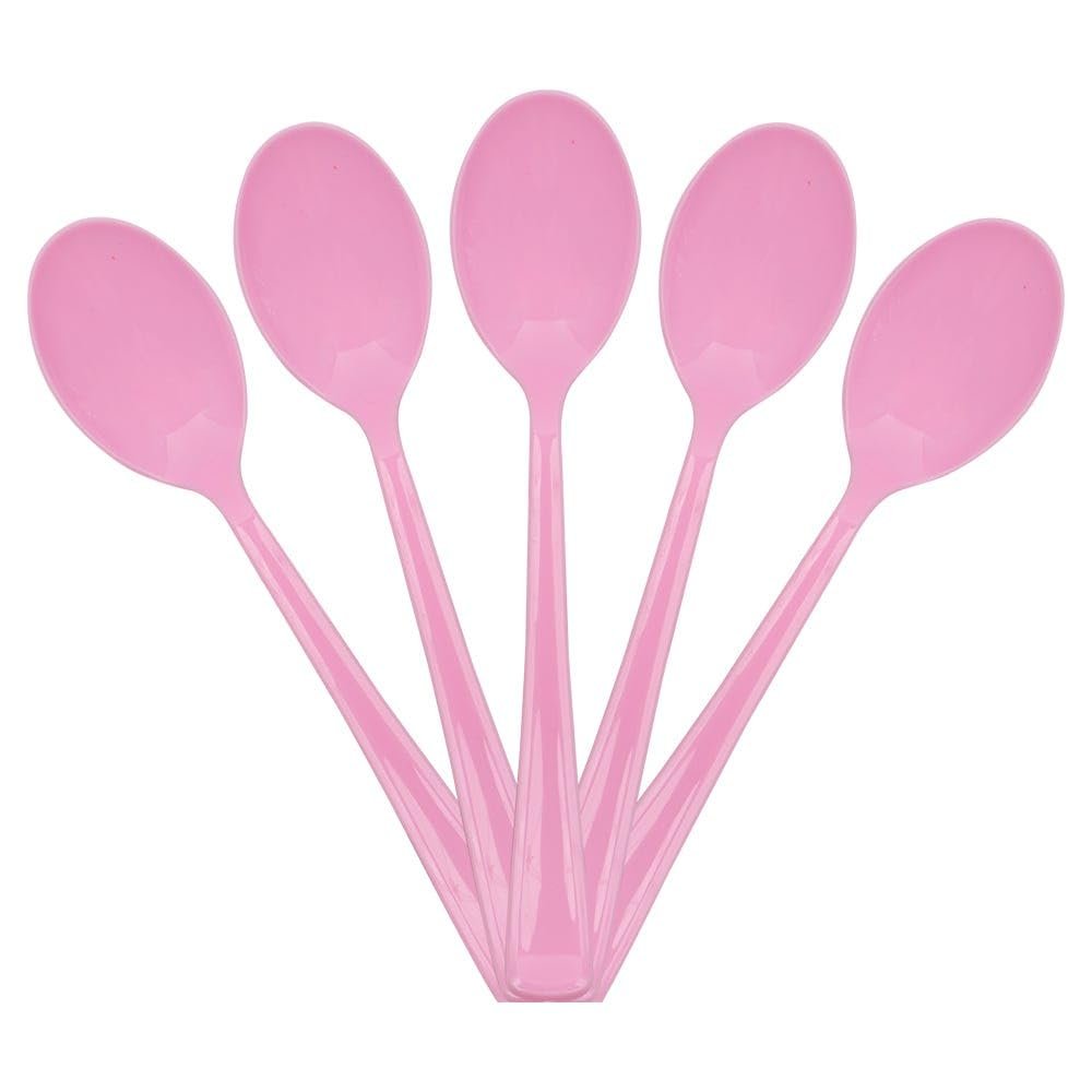 JAM PAPER Premium Utensils Party Pack - Plastic Spoons - Baby Pink Pastel - 48 Disposable Spoons/Pack