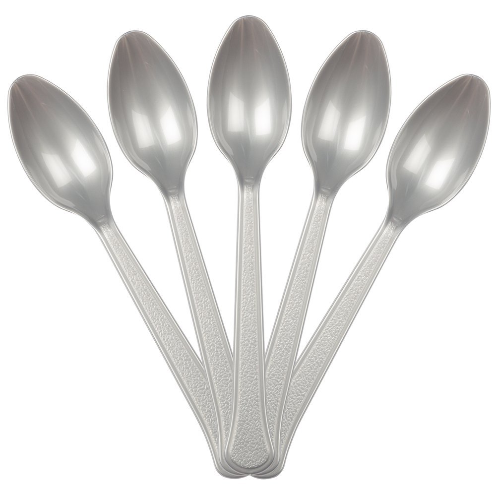 JAM PAPER Premium Utensils Party Pack - Plastic Spoons - Silver - 48 Disposable Spoons/Pack