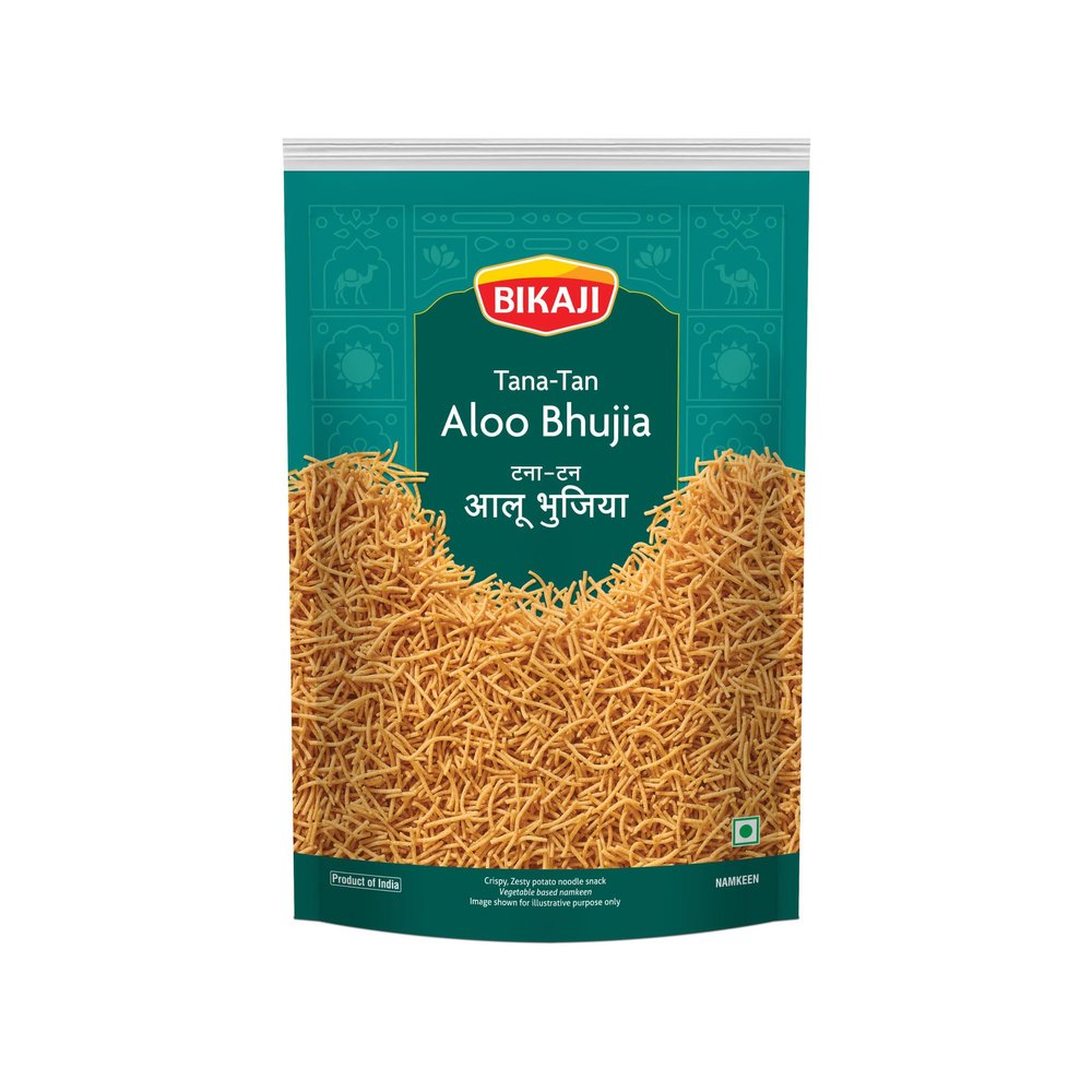 Bikaji Tana-Tan Aloo Bhujia 35.27 oz (1 kg), Indian Namkeen Fried Potato Noodles Snack, Spicy and Crunchy Sev, Authentic Bikaneri Recipe, Tea-Time Snack, Vegetarian Savory Treat