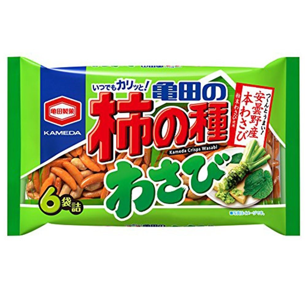 Kakinotane Wasabi Taste 6pack 6.4oz x 6pcs Set Spicy rice crackers Persimmon Seeds Ninjapo