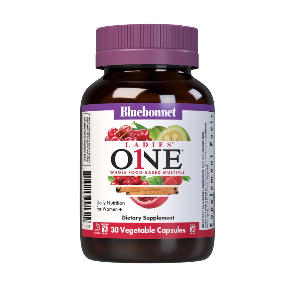 Bluebonnet Nutrition Ladies One Organic Vegetable Capsule, Whole Food Multiple, K2, Energy, Vitality, Non-GMO, Gluten, Soy & Milk Free, Kosher, 1 Month Supply, Light Grey, 30 Count