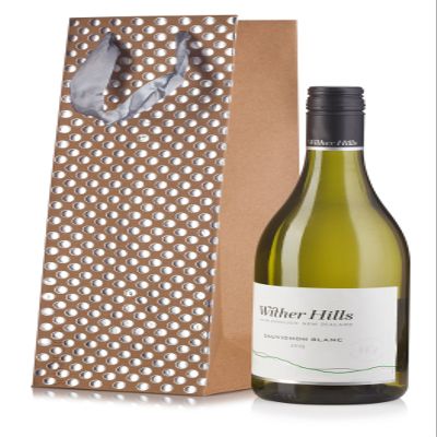 JUVITUS Kraft Wine Bottle Gift Bags with Metallic Embossed Polka Gold Dots (6 Pack) - for Birthdays, Anniversaries, Weddings, Gift Favors, and Holidays