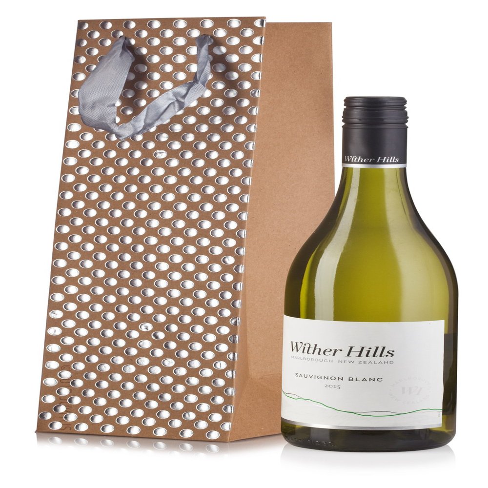 JUVITUS Kraft Wine Bottle Gift Bags with Metallic Embossed Polka Gold Dots (6 Pack) - for Birthdays, Anniversaries, Weddings, Gift Favors, and Holidays