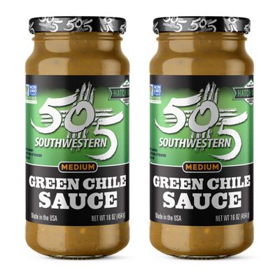 Hatch Valley Green Chile Sauce - (2  16oz) 505 Southwestern - with Recipes (by Beying Malleyteen) (Medium Sauce)