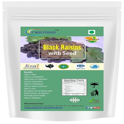 Neotea Black Raisins with Seed 250 GM (8.81 OZ) Kali Kishmish with Seeds Kishmish Dry Fruits Delicious & Healthy Snack | Currants | Munakka | Black Corinth or Zante currants | Sun Dried Grapes | Organic Dried Fruit Snack for Lunches, Snacks and Natur