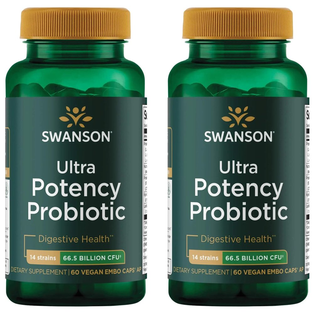 Swanson Ultra Potency Probiotic Digestive Health Immune System Support 66 Billion CFU Prebiotic NutraFlora scFOS 60 DRcaps Veggie Capsules (Caps) (2 Pack)